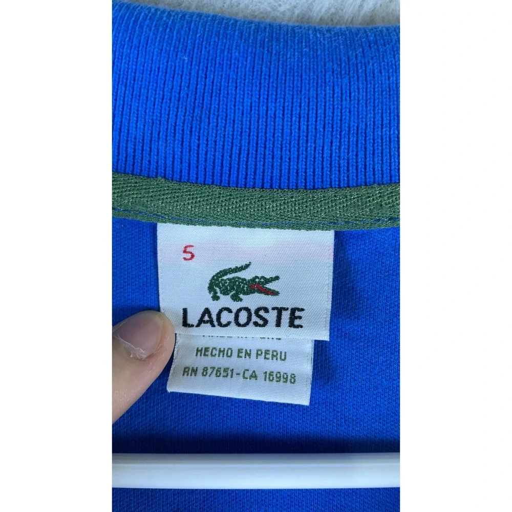 Lacoste Polo Shirt Mens 5 Blue Excellent Short Sleeve Pique Cotton Logo
